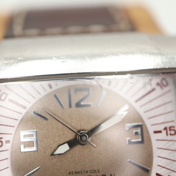 Kenneth Cole Reaction Mens Dual Time Multi Dial Tank Watch 38mm Leather Strap - Picture 7 of 16